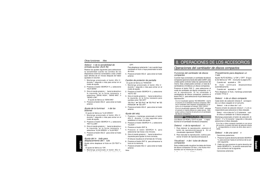 Clarion XDZ716 owner manual Operaciones del cambiador de discos compactos 