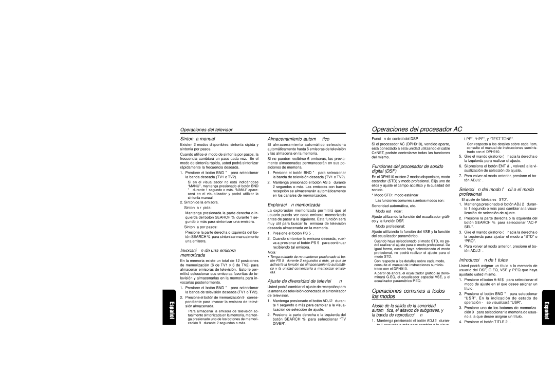 Clarion XDZ716 owner manual Operaciones del procesador AC, Operaciones comunes a todos los modos 