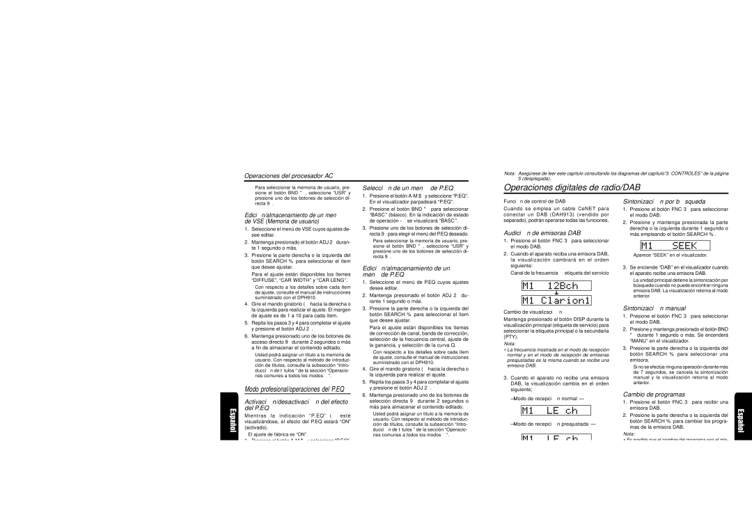 Clarion XDZ716 owner manual Operaciones digitales de radio/DAB 