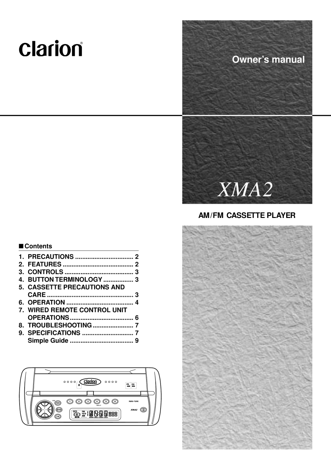 Clarion XMA2 owner manual 