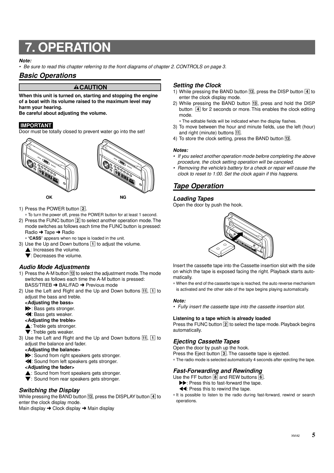 Clarion XMA2 owner manual Operation 