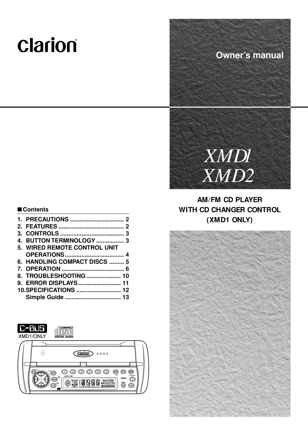 Clarion owner manual XMD1 XMD2 