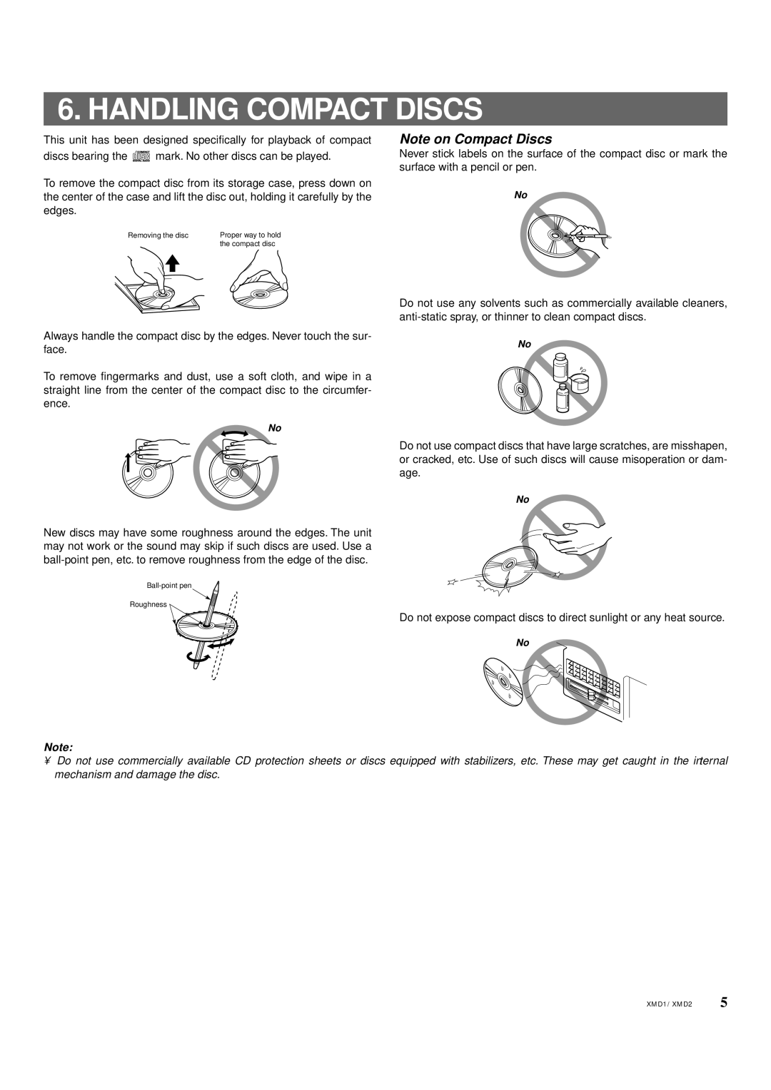 Clarion XMD2, XMD1 owner manual Handling Compact Discs 