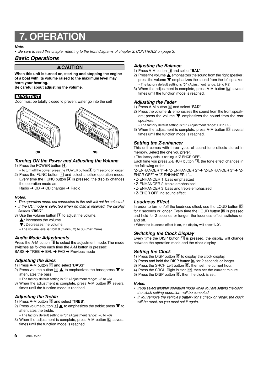 Clarion XMD1, XMD2 owner manual Operation 