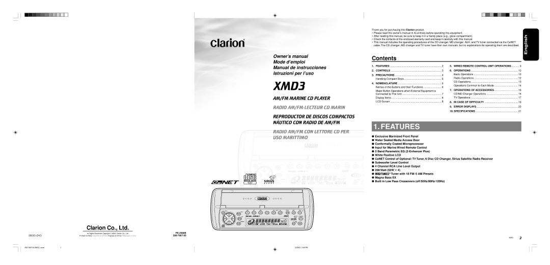 Clarion XMD3 owner manual Features, Wired Remote Control Unit Operations 