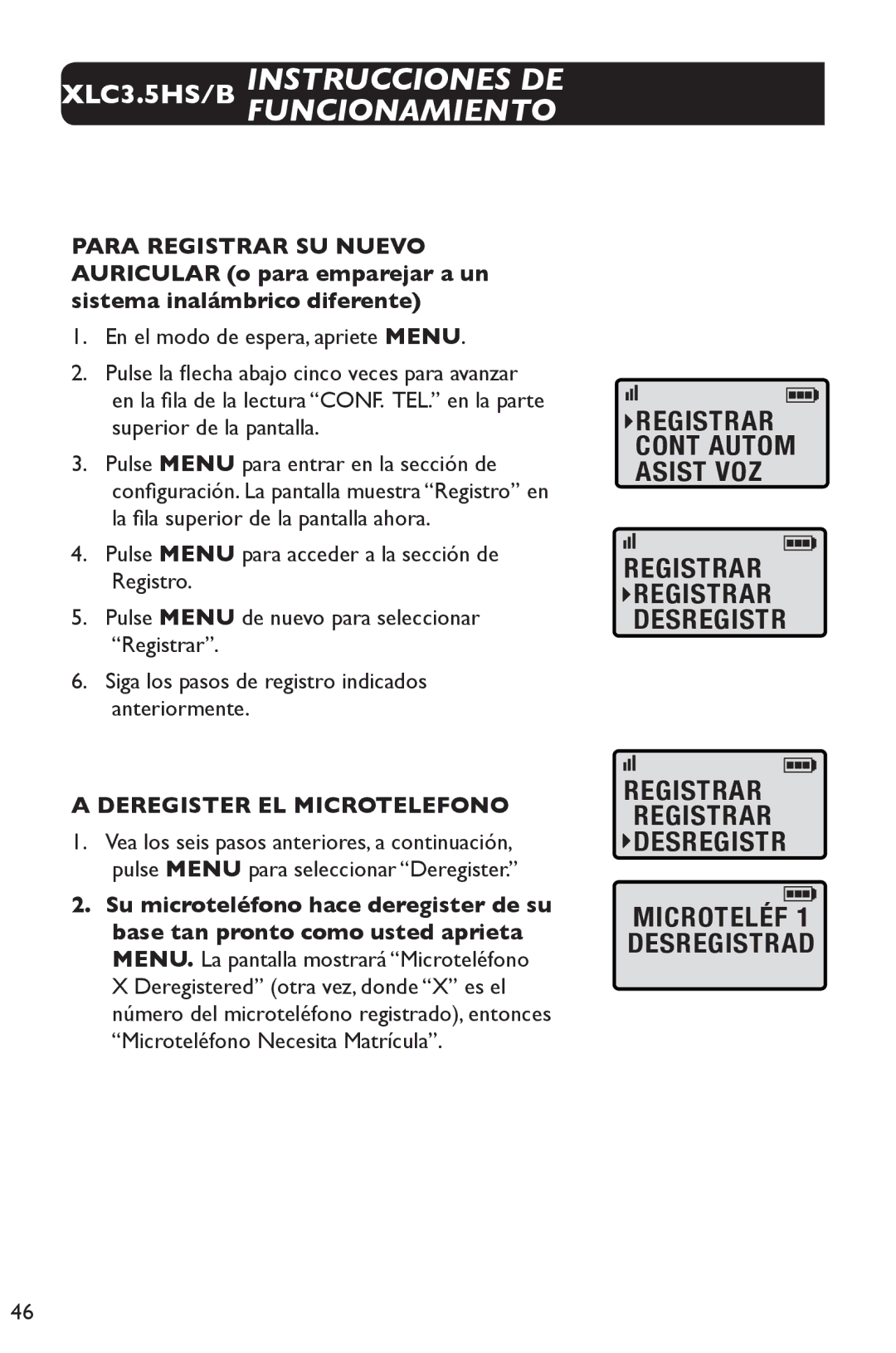 Clarity 3.5HSB manual Deregister EL Microtelefono 