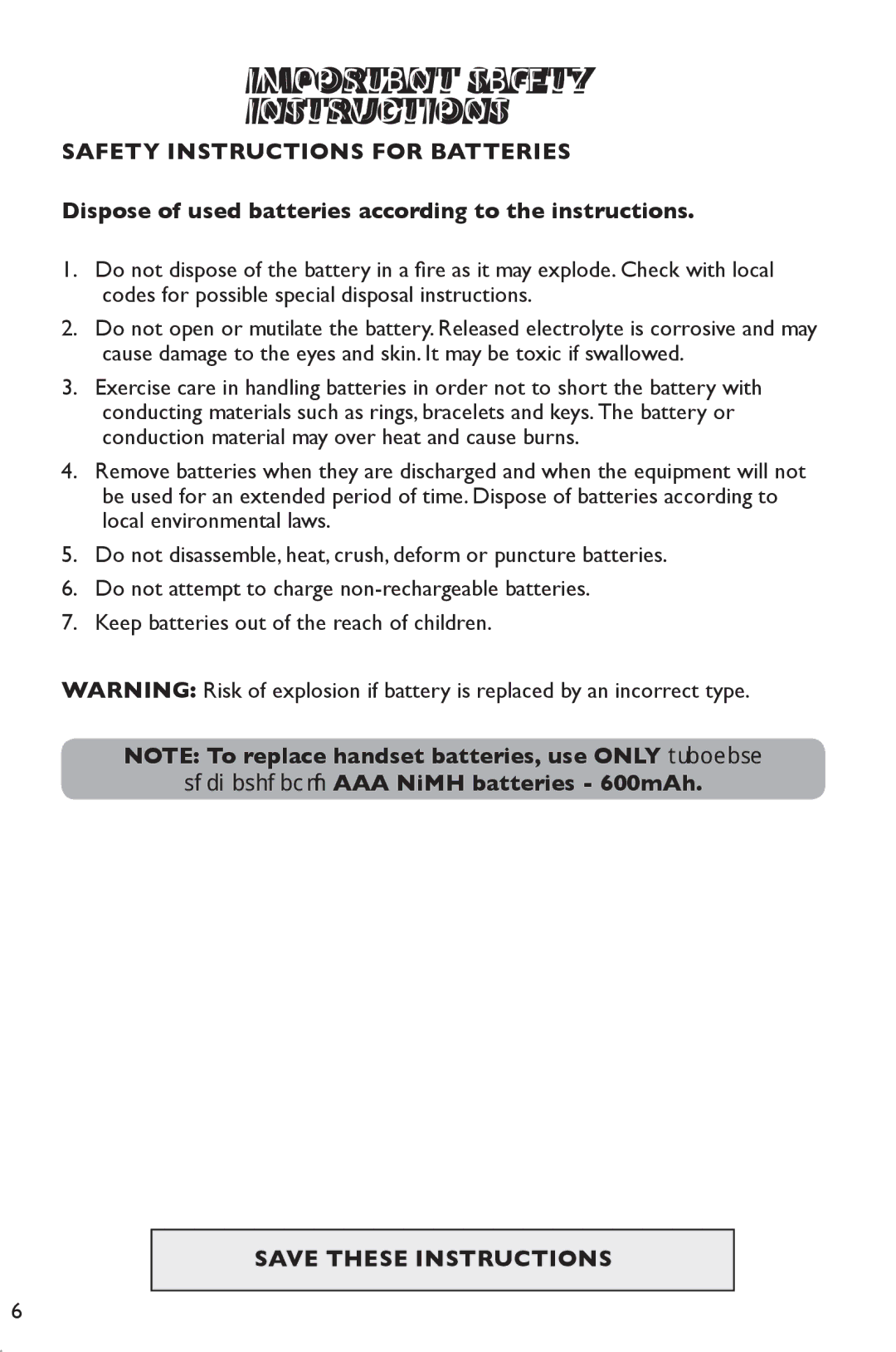 Clarity 3.5HSB manual Safety Instructions for Batteries, Dispose of used batteries according to the instructions 