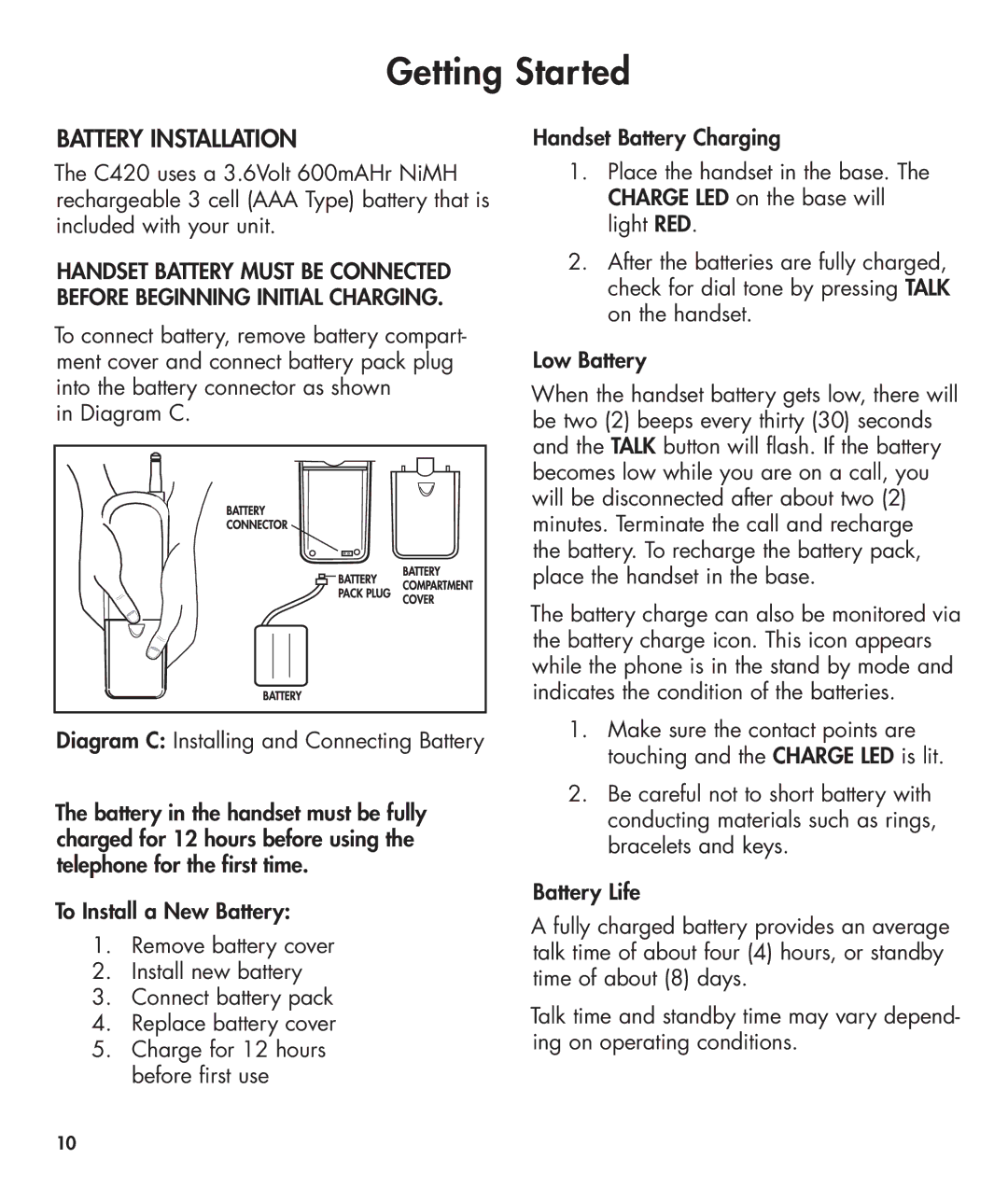 Clarity 420 manual Battery Installation 