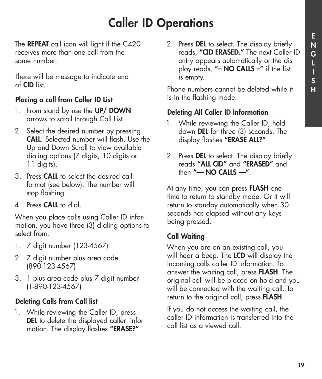 Clarity 420 manual Caller ID Operations 