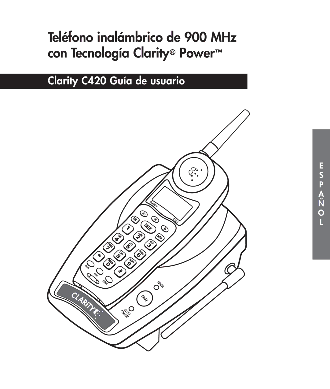 Clarity 420 manual Teléfono inalámbrico de 900 MHz con Tecnología Clarity Power 