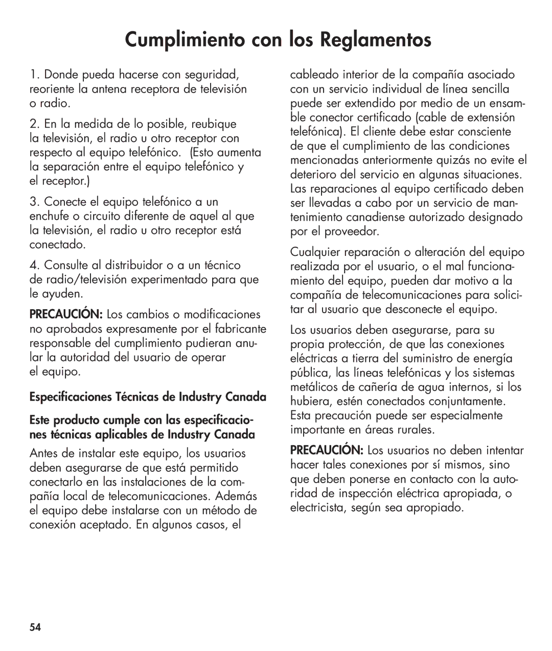 Clarity 420 manual El equipo Especificaciones Técnicas de Industry Canada 