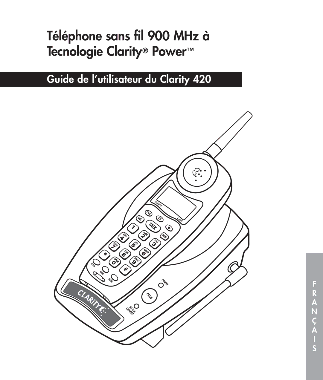 Clarity 420 manual Téléphone sans fil 900 MHz à Tecnologie Clarity Power 