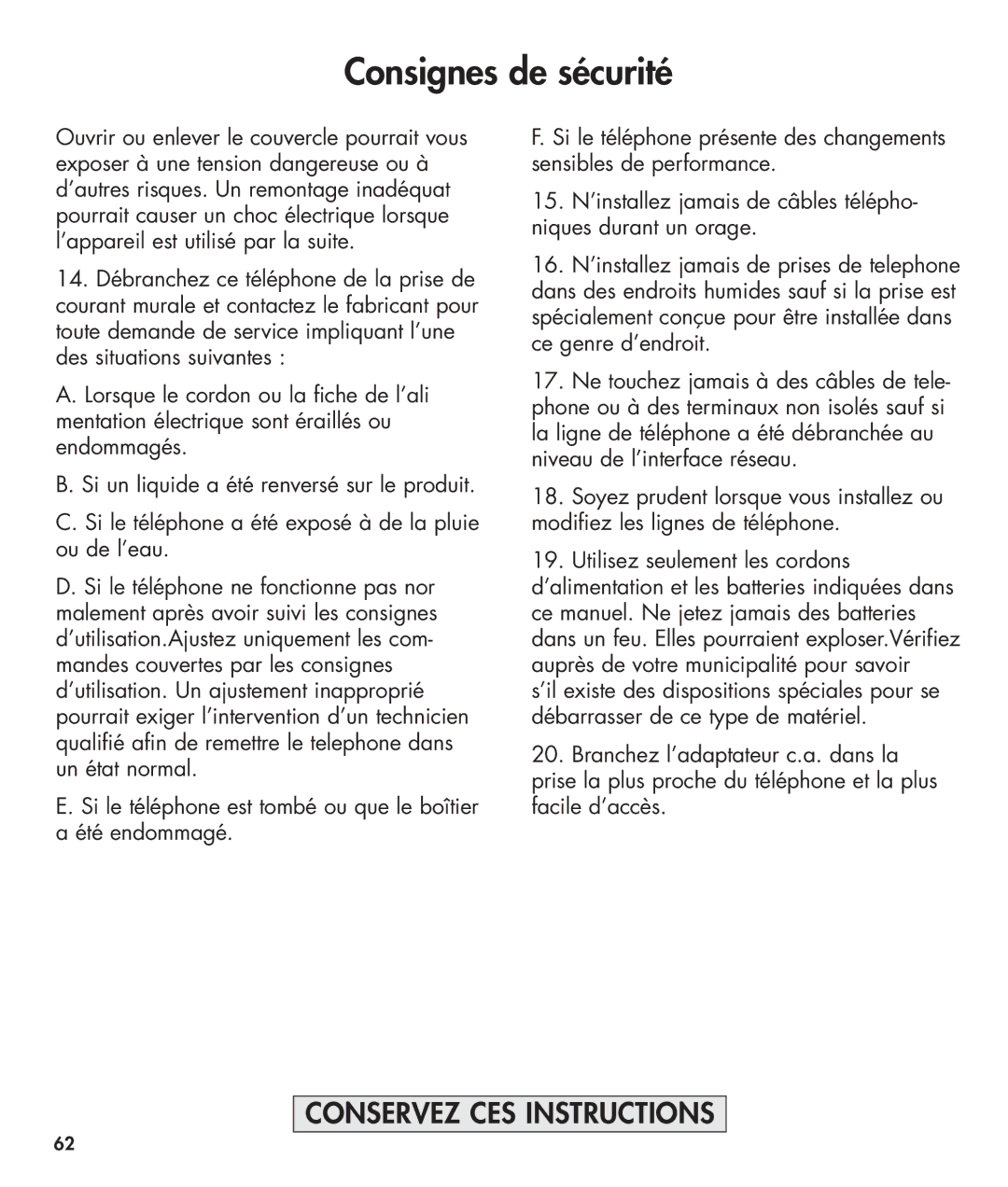 Clarity 420 manual Consignes de sécurité 