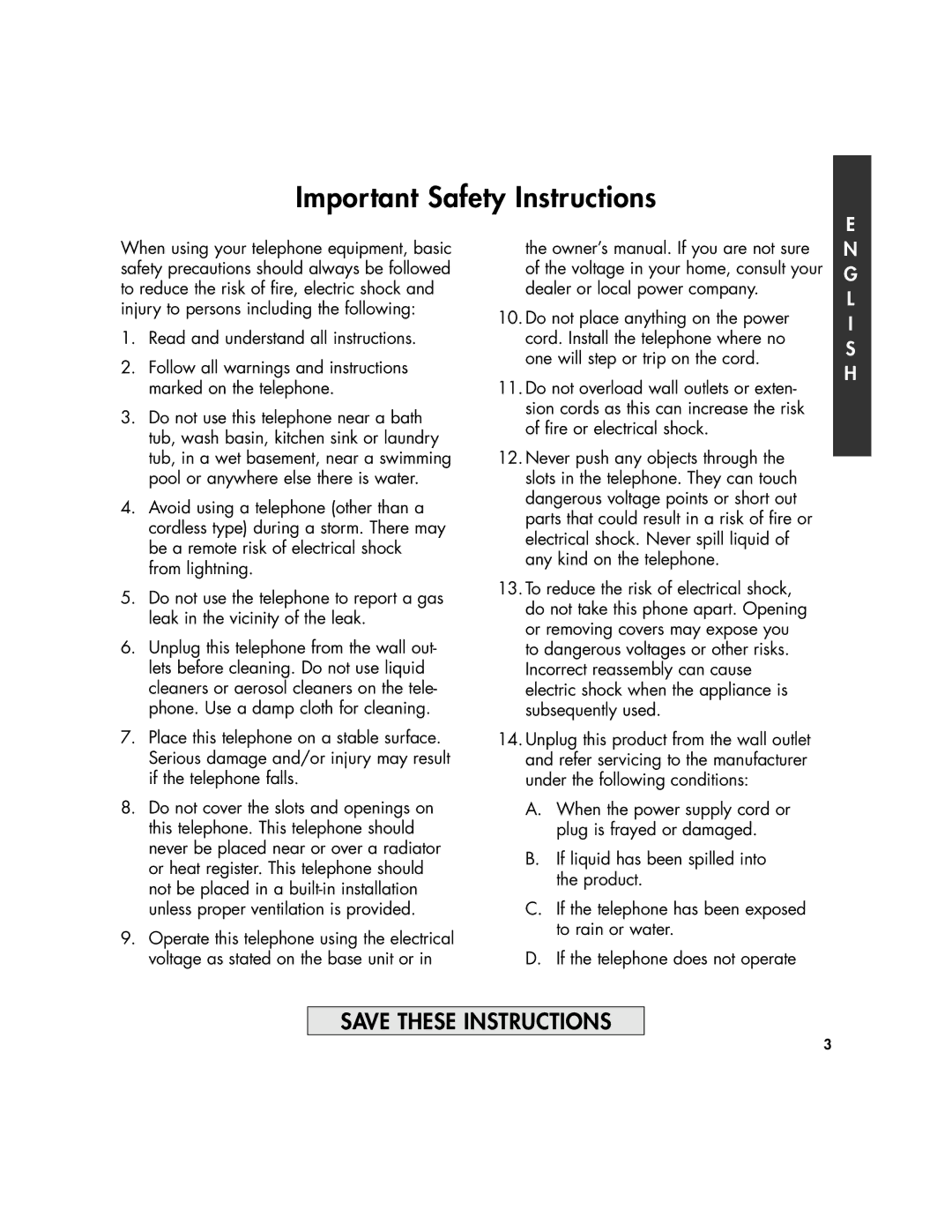 Clarity 430 manual Important Safety Instructions, Read and understand all instructions 