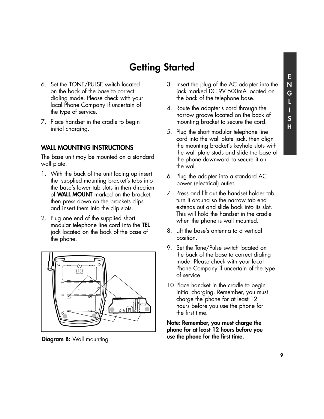 Clarity 430 manual Wall Mounting Instructions, Base unit may be mounted on a standard wall plate 