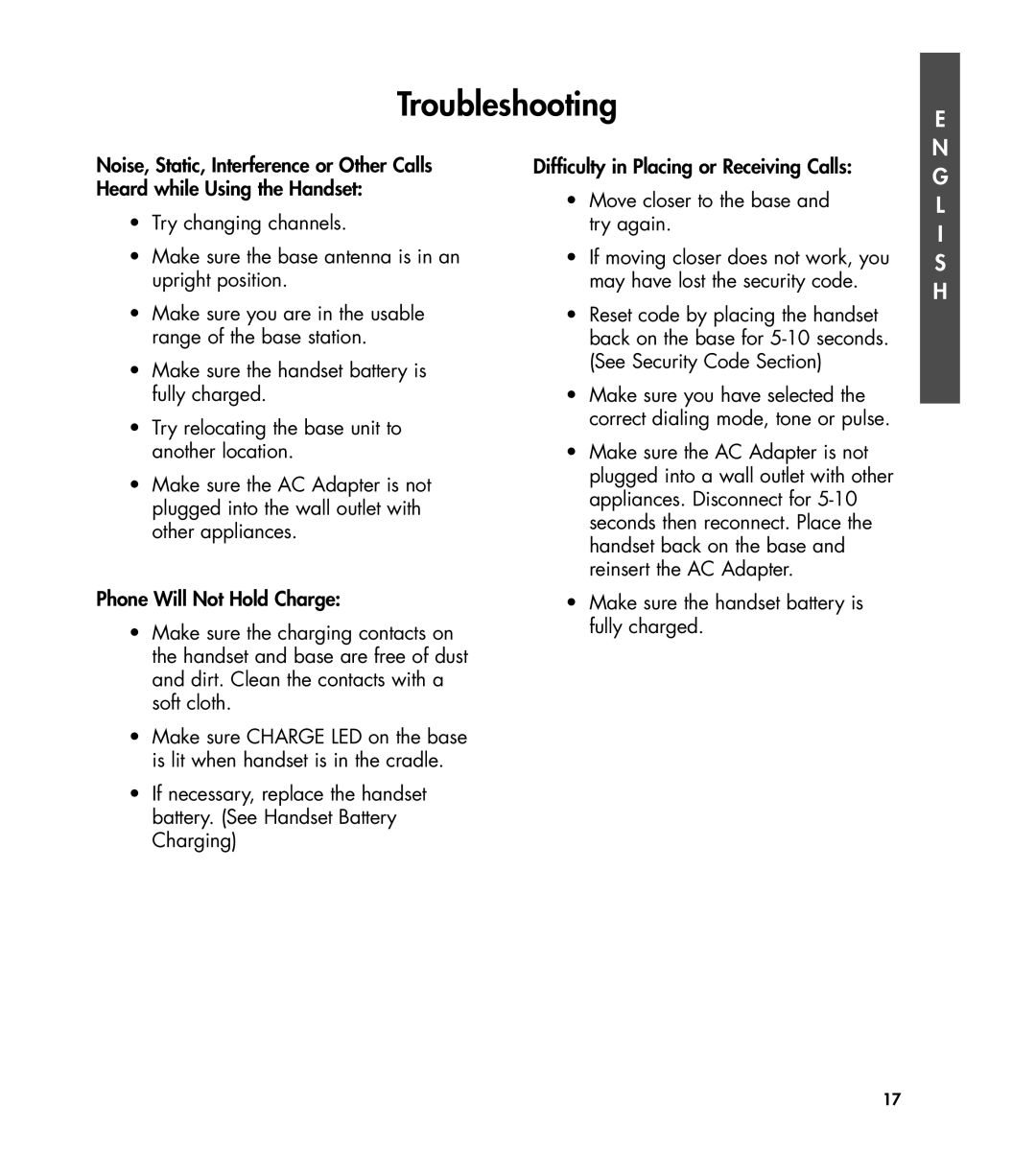 Clarity 435 manual Troubleshooting 