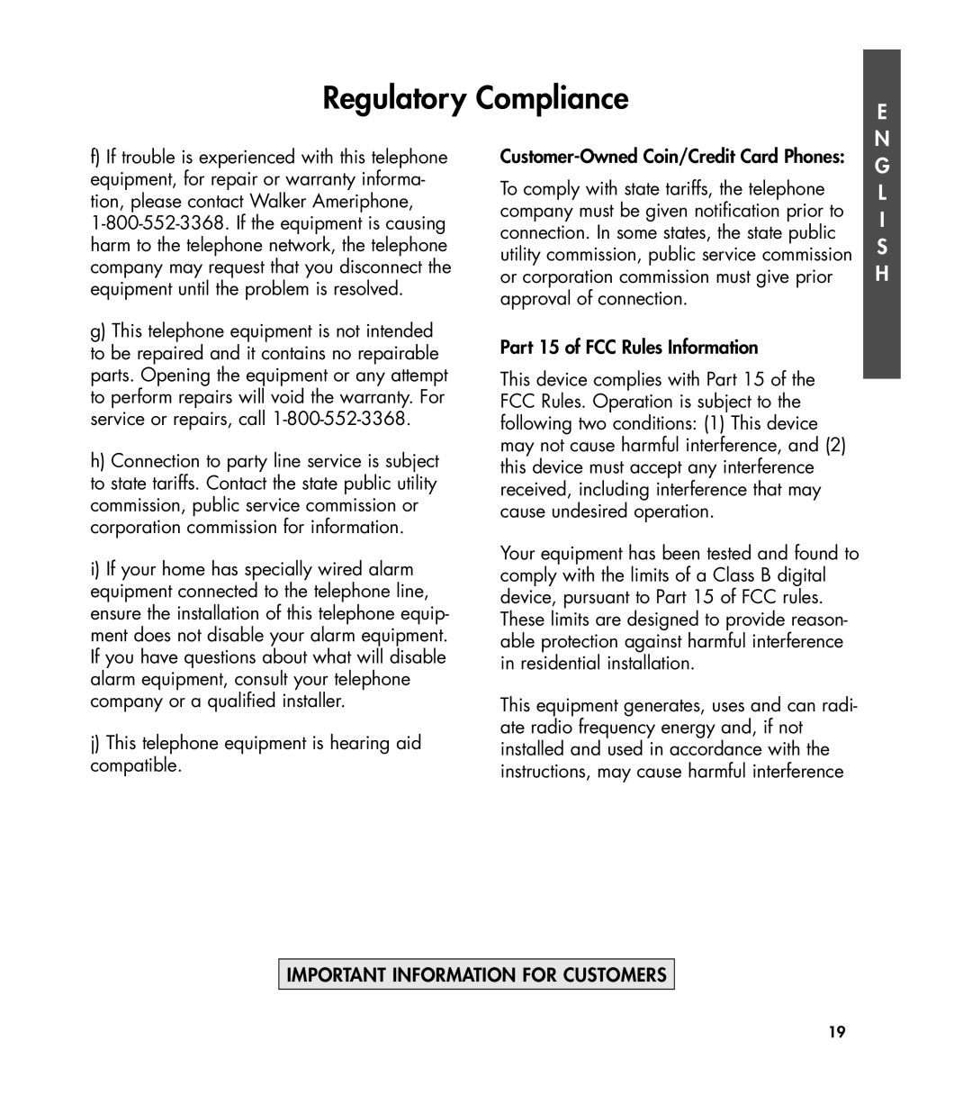 Clarity 435 manual Regulatory Compliance 