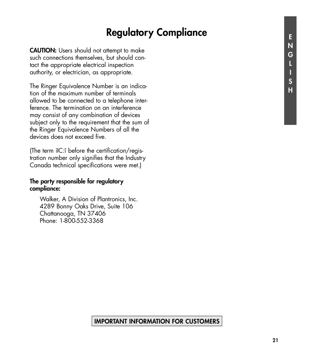 Clarity 435 manual Regulatory Compliance 