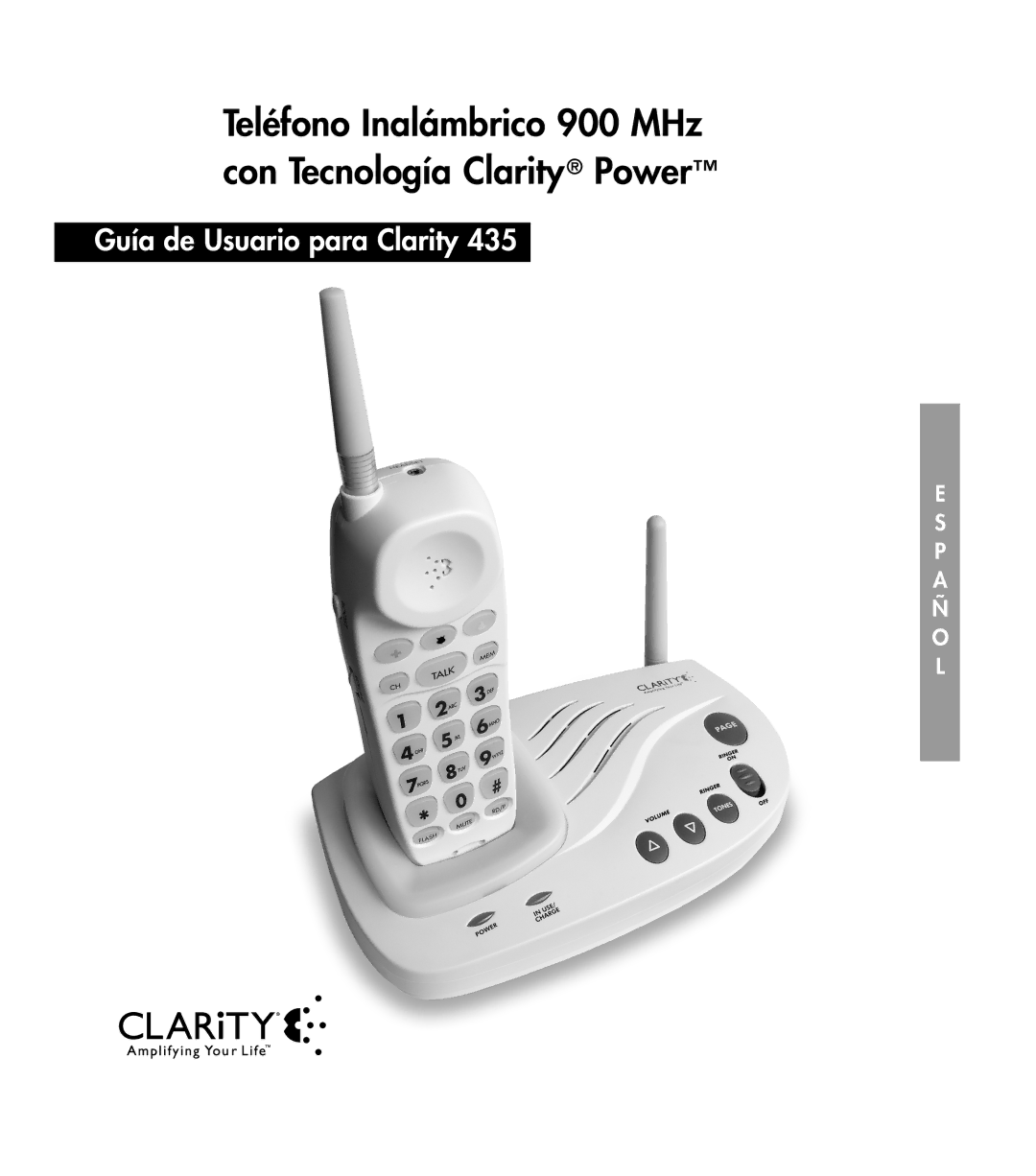 Clarity 435 manual Teléfono Inalámbrico 900 MHz con Tecnología Clarity Power 