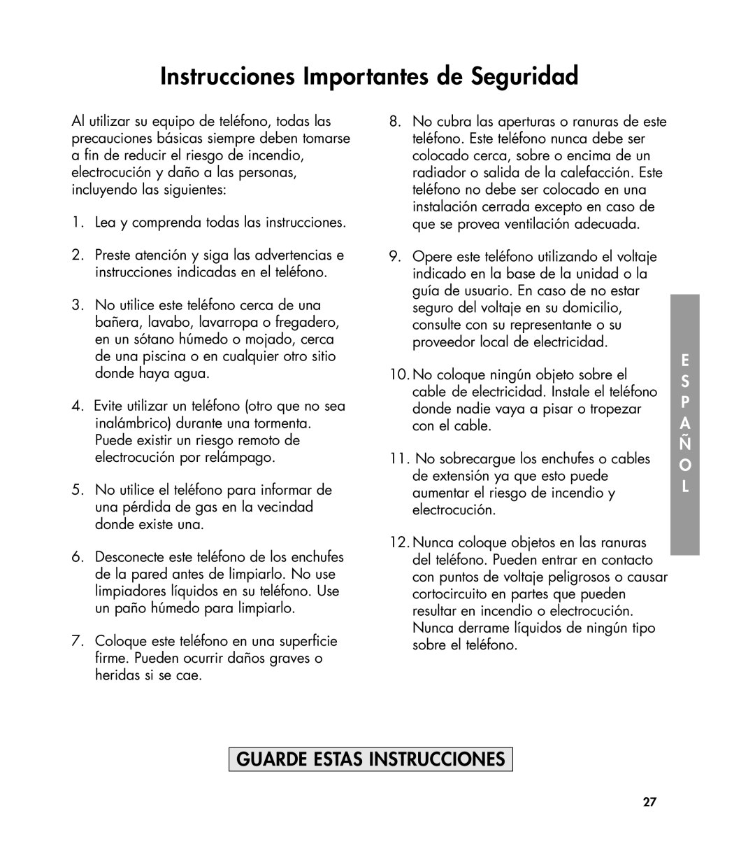 Clarity 435 manual Instrucciones Importantes de Seguridad 