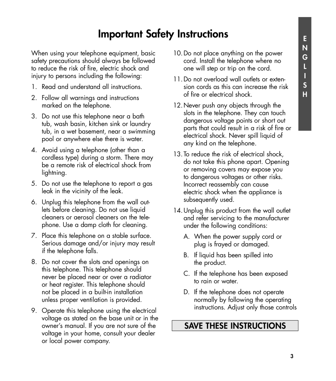 Clarity 435 manual Important Safety Instructions, Read and understand all instructions 