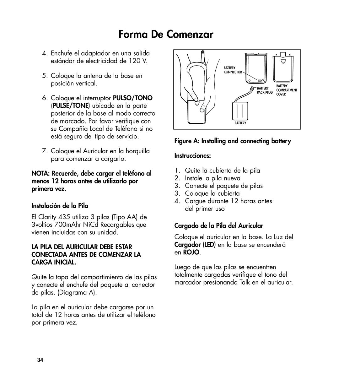 Clarity 435 manual Battery Connector 