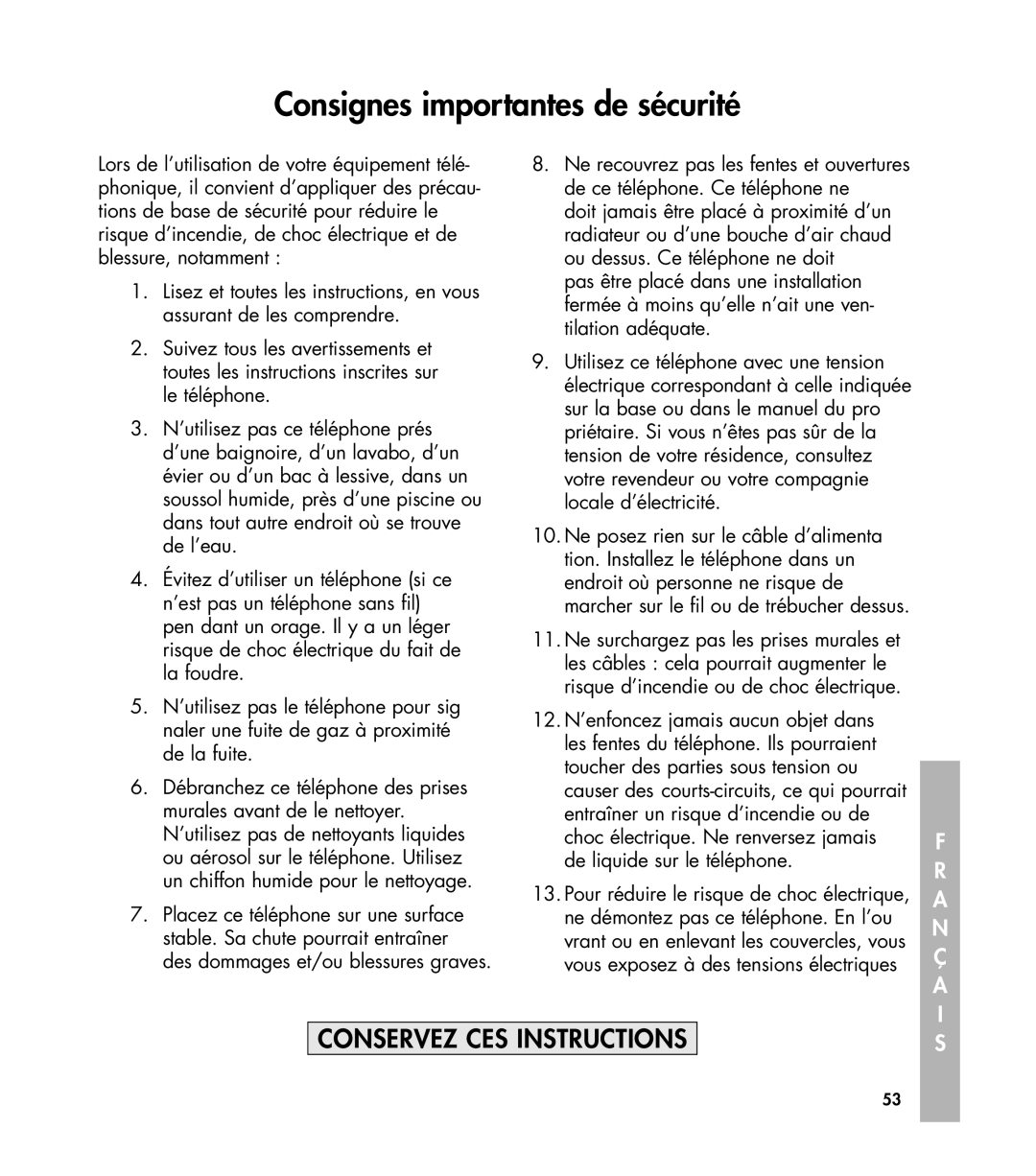 Clarity 435 manual Consignes importantes de sécurité 