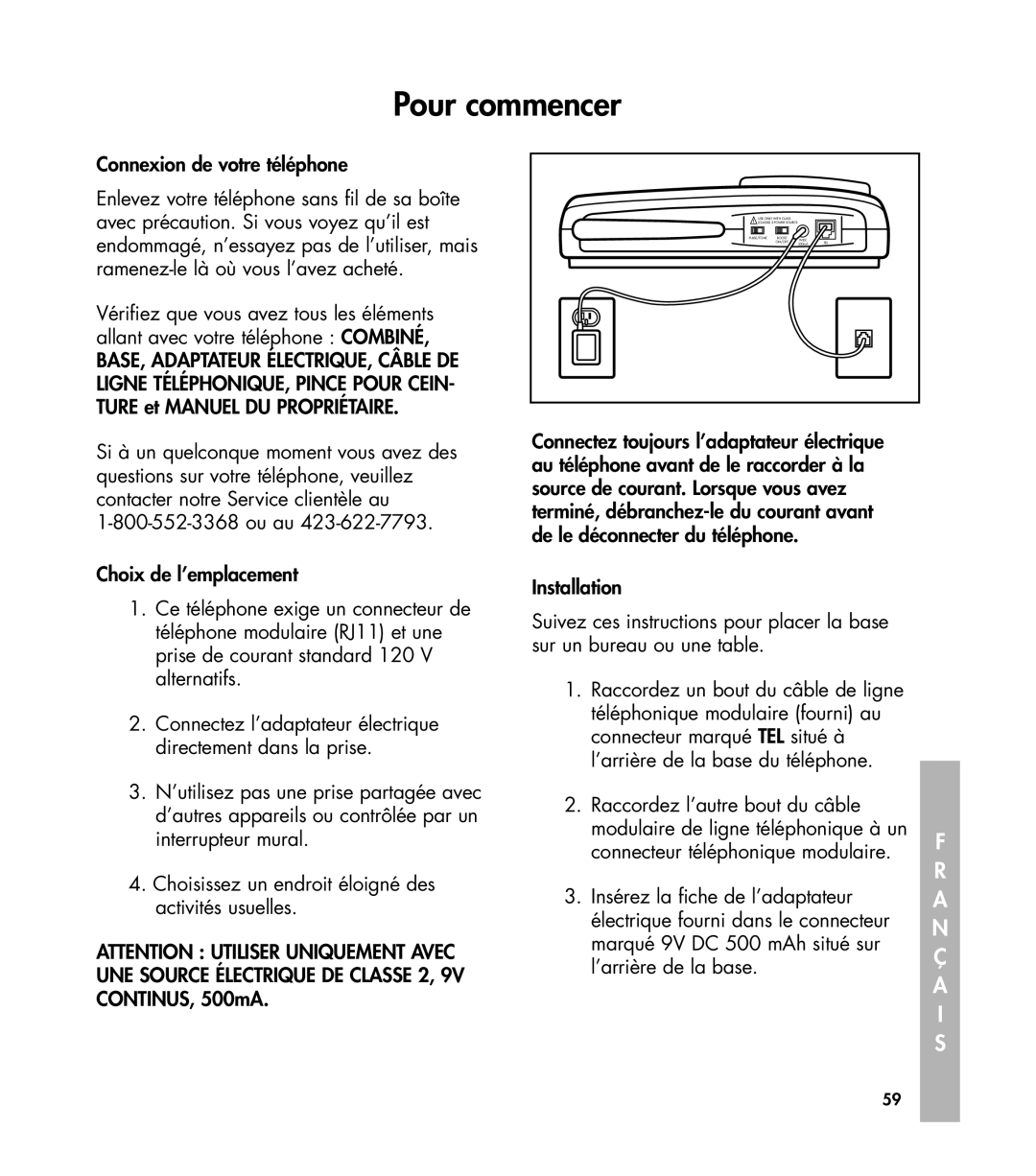 Clarity 435 manual Connectez l’adaptateur électrique directement dans la prise 