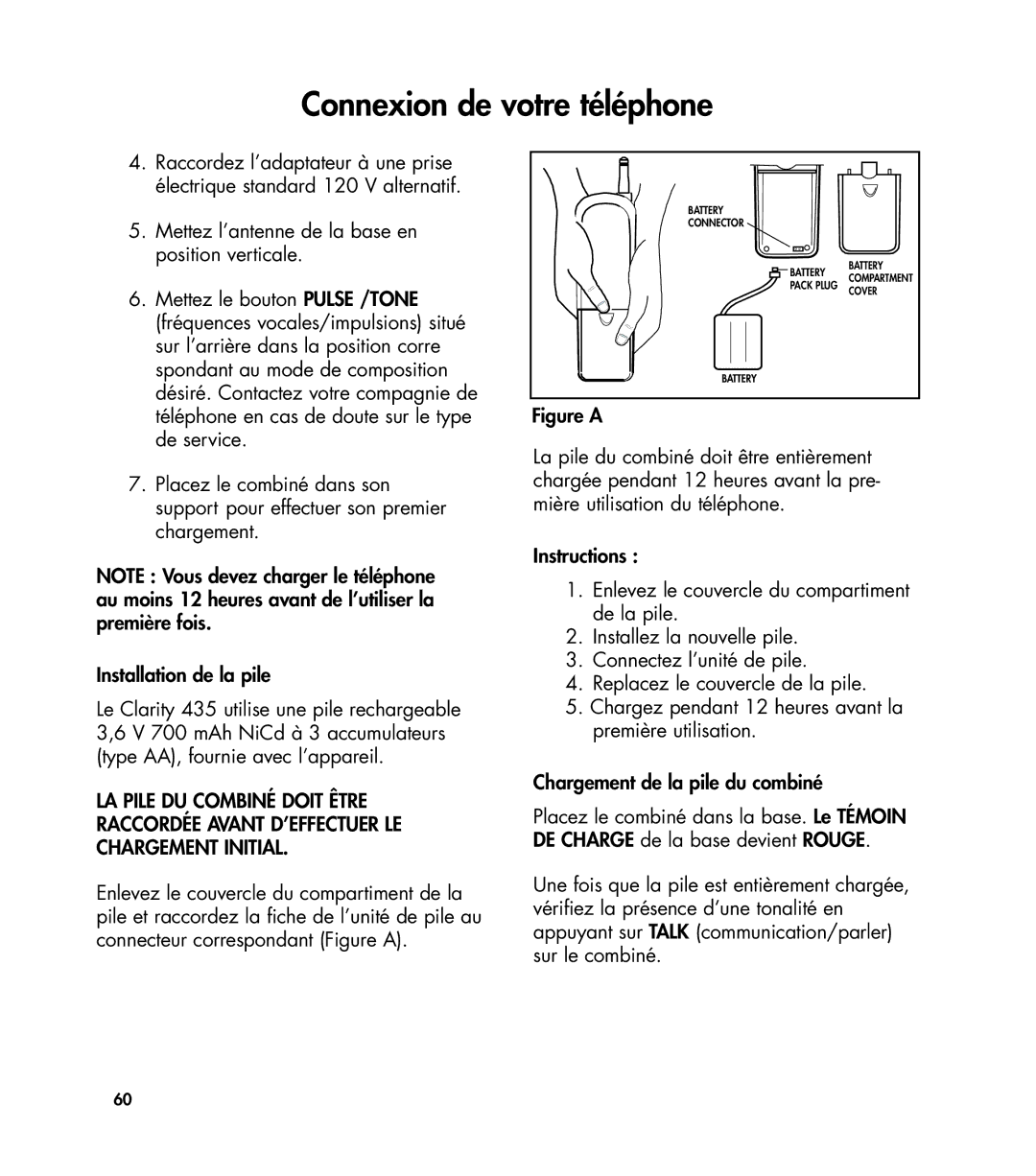 Clarity 435 manual Connexion de votre téléphone 