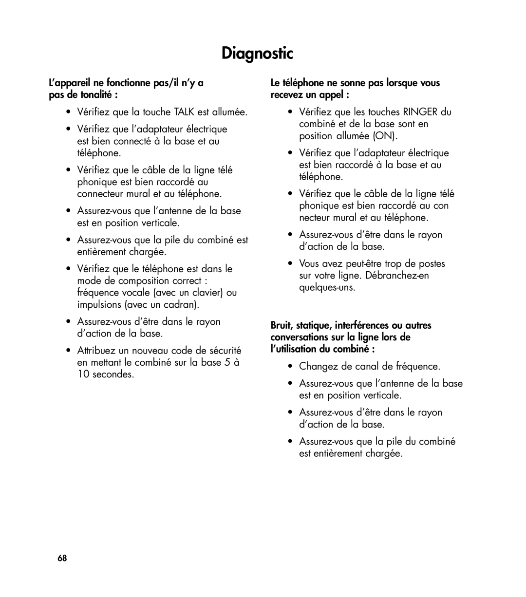 Clarity 435 manual Diagnostic 