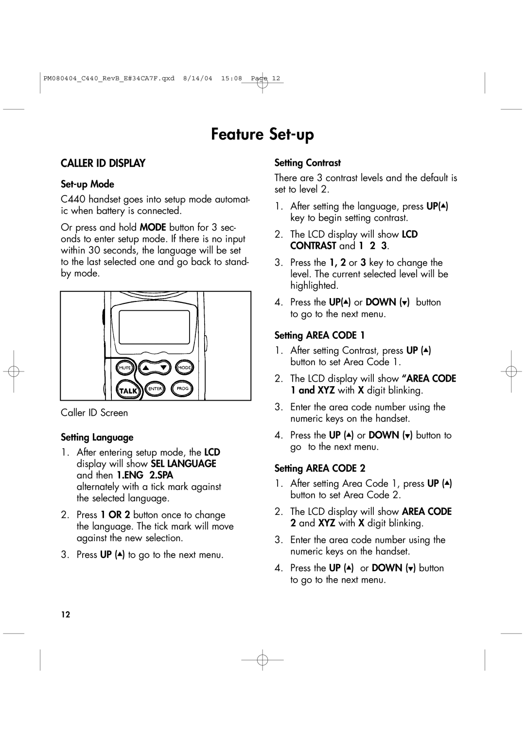 Clarity 440 manual Feature Set-up, Caller ID Display 