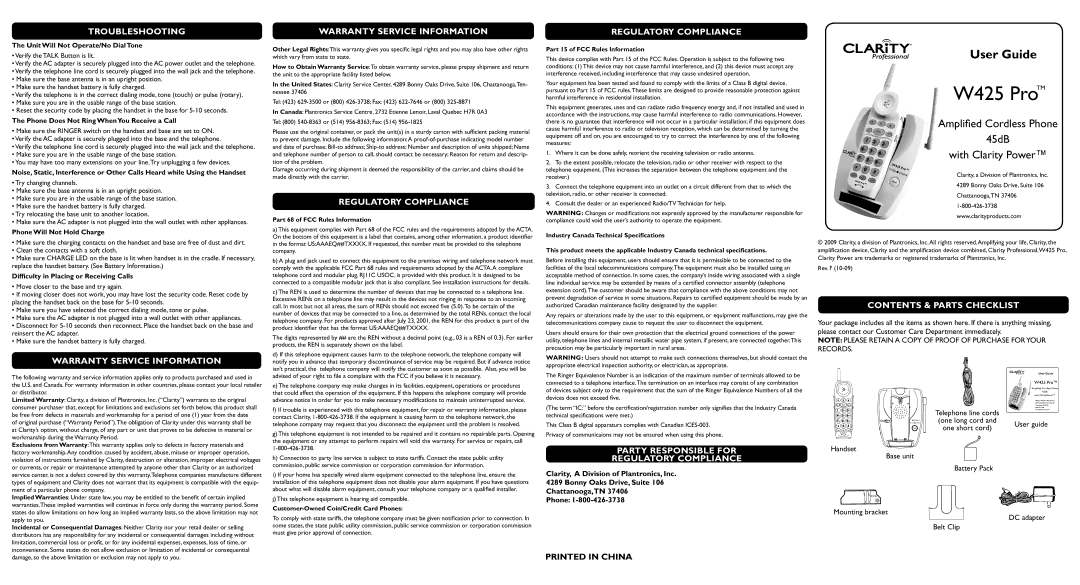 Clarity 51341 manual Amplified Cordless Phone 45dB With Clarity Power 
