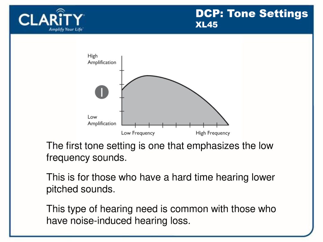 Clarity 54500001 manual DCP Tone Settings 
