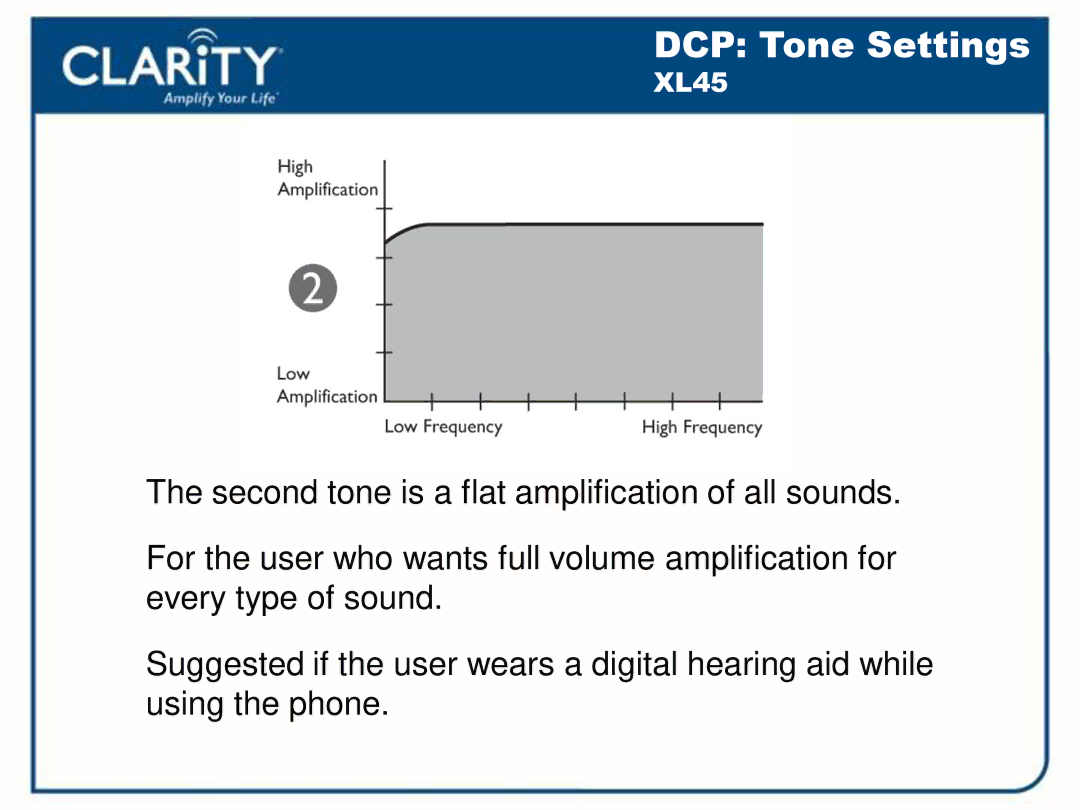 Clarity 54500001 manual DCP Tone Settings 