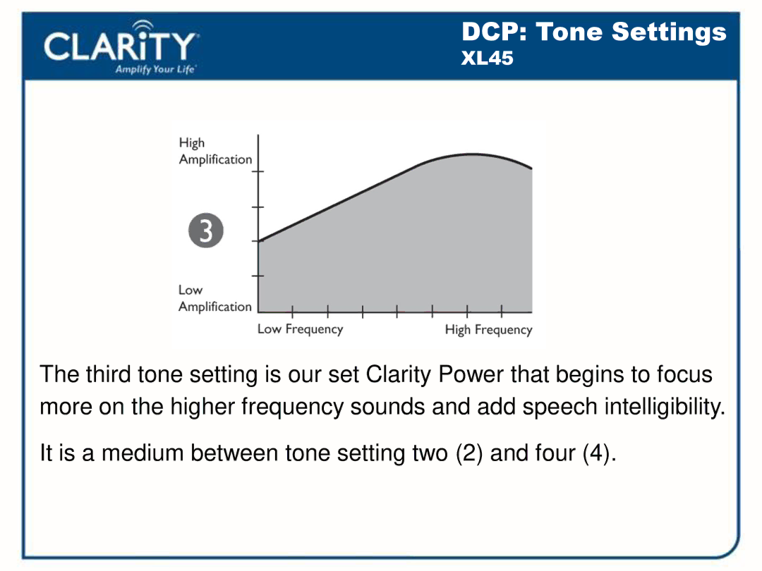 Clarity 54500001 manual DCP Tone Settings 