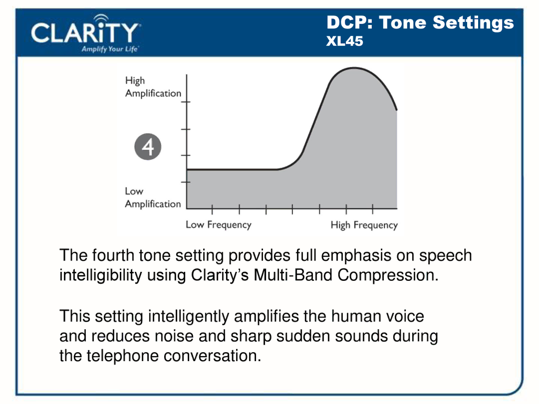 Clarity 54500001 manual DCP Tone Settings 