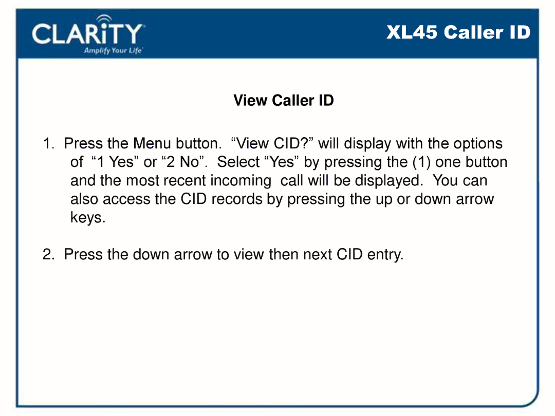 Clarity 54500001 manual View Caller ID 