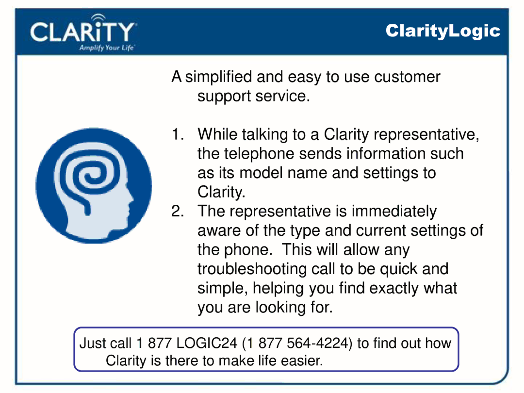 Clarity 54500001 manual ClarityLogic 