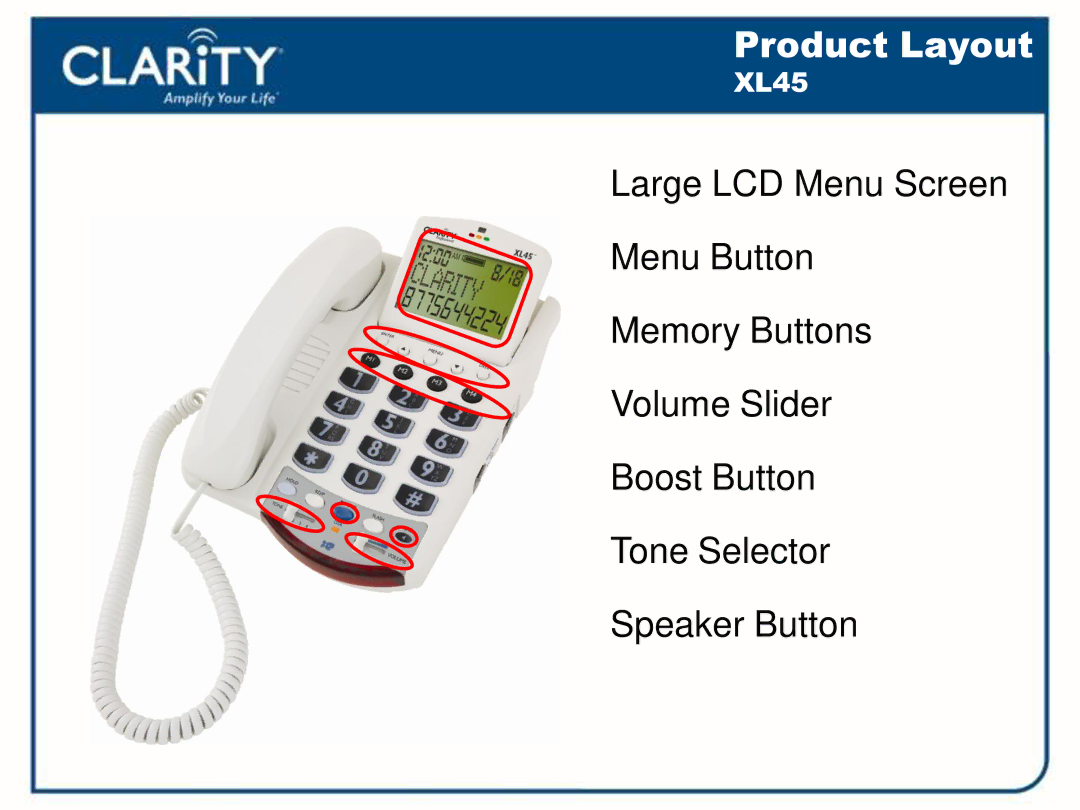 Clarity 54500001 manual Product Layout 