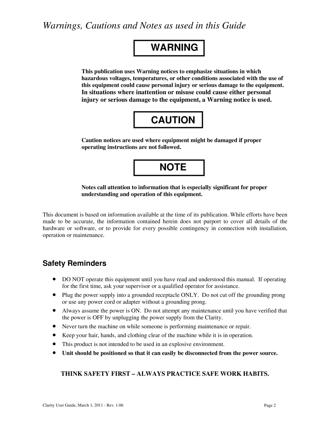 Clarity 87392-11 manual Safety Reminders 