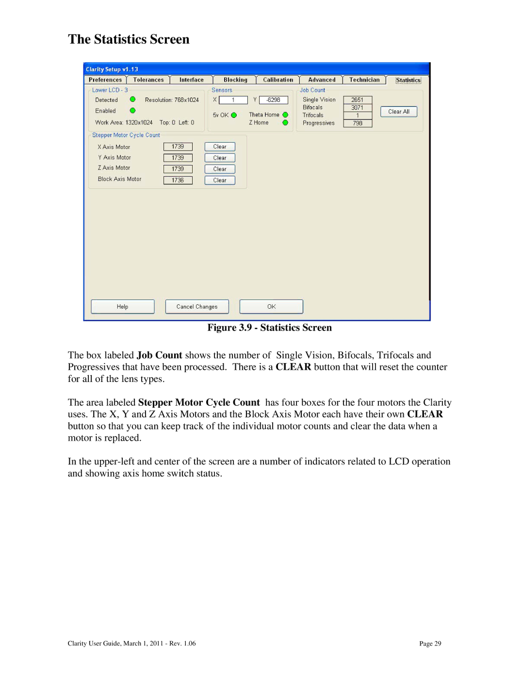 Clarity 87392-11 manual Statistics Screen 