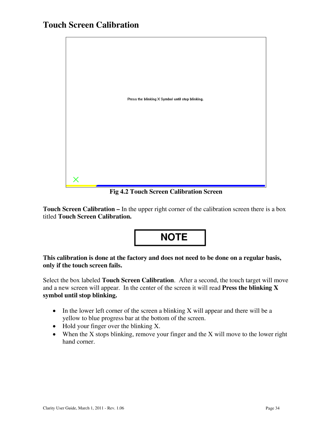 Clarity 87392-11 manual Touch Screen Calibration Screen 