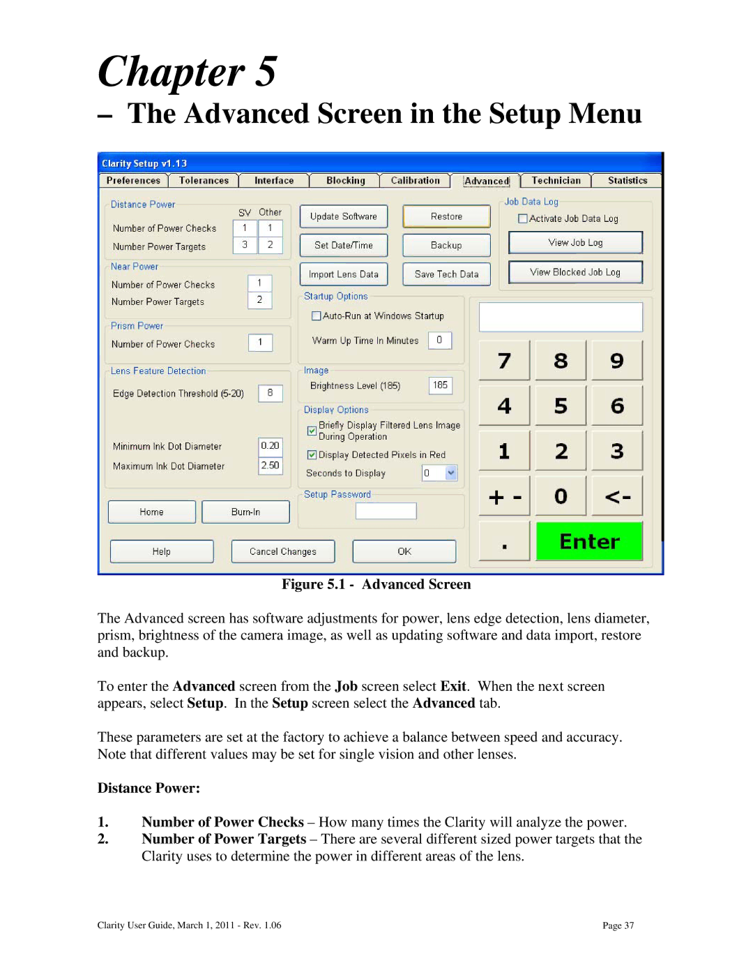 Clarity 87392-11 manual Advanced Screen in the Setup Menu, Distance Power 