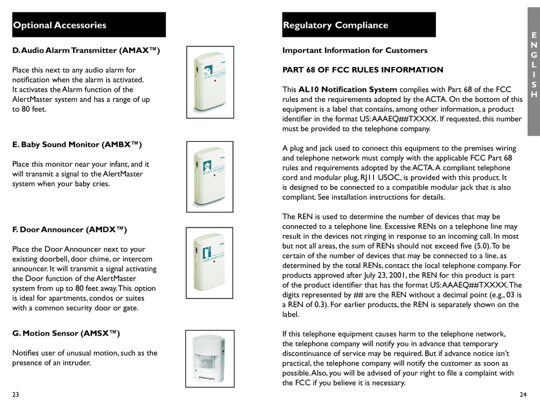 Clarity AL10 manual Regulatory Compliance, Part 68 of FCC Rules Information 