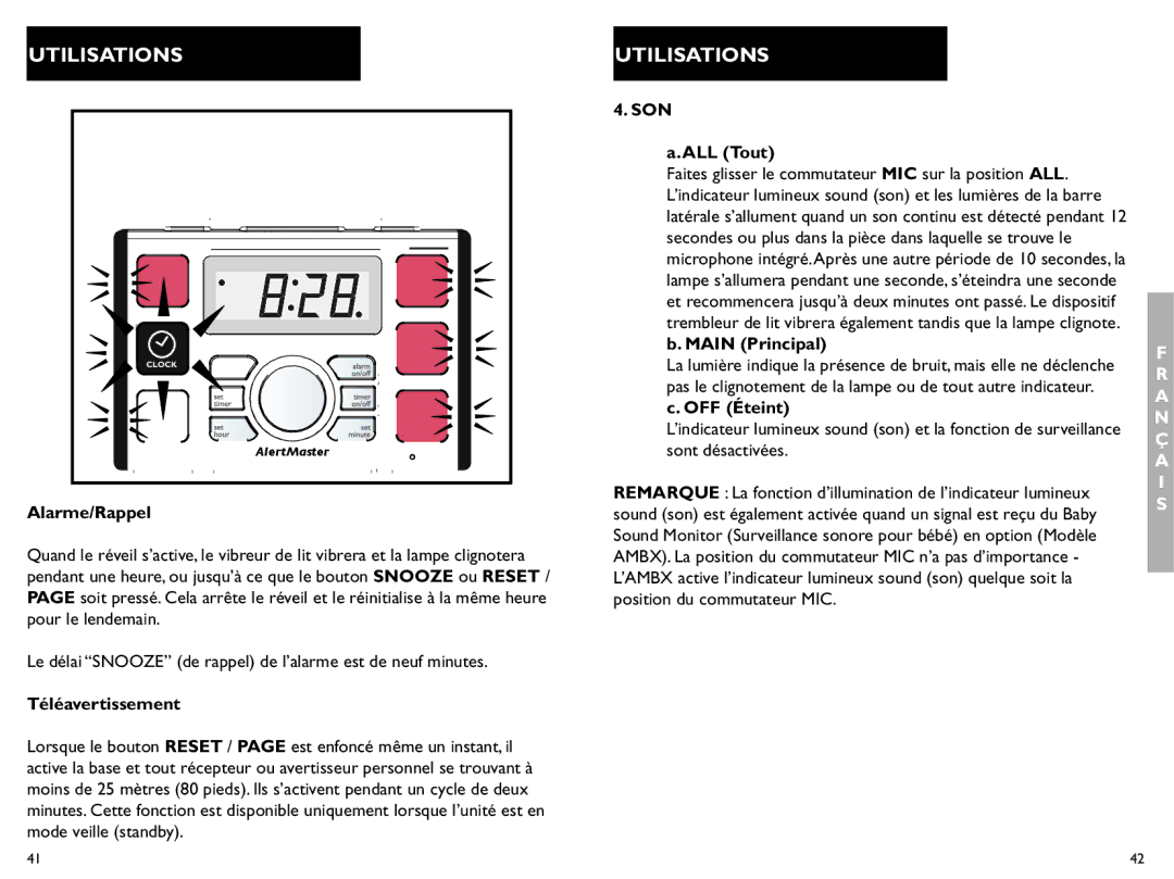 Clarity AL10 manual Téléavertissement, SON ALL Tout 