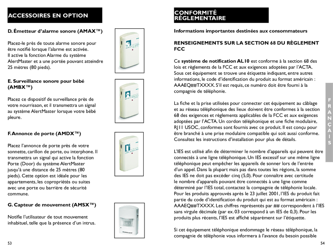 Clarity AL10 manual Conformité Réglementaire, Renseignements SUR LA DU Règlement FCC 