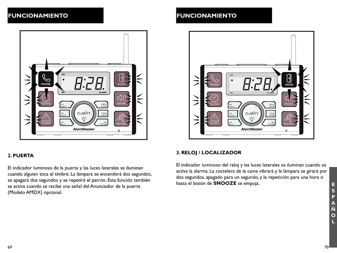 Clarity AL10 manual Puerta, Reloj / Localizador 