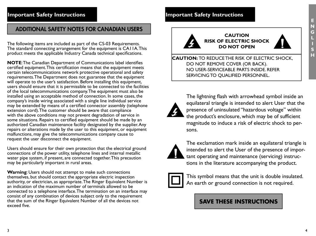 Clarity AL10 manual Additional Safety Notes For Canadian Users, Save These Instructions, Important Safety Instructions 