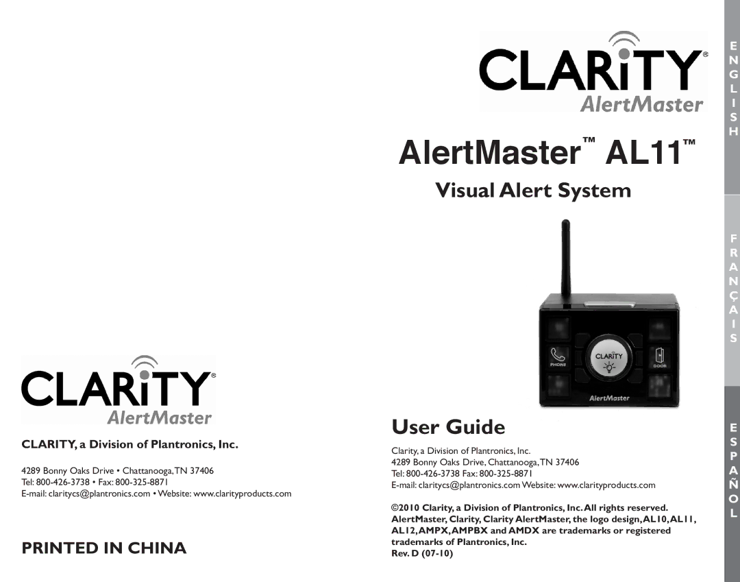 Clarity manual AlertMaster AL11 H, CLARITY, a Division of Plantronics, Inc 