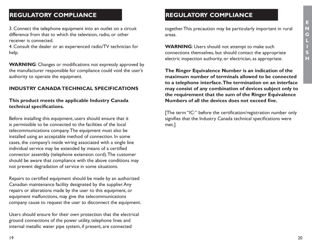 Clarity AL11 manual Industry Canada Technical Specifications 